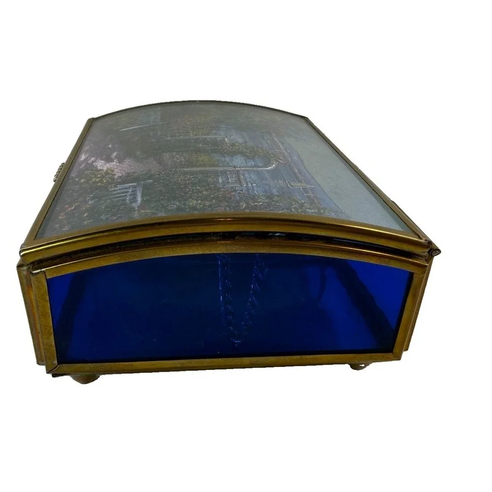 Vintage Enesco Brass & Cobalt Blue Glass Music Box The Spring/Primavera Mexico